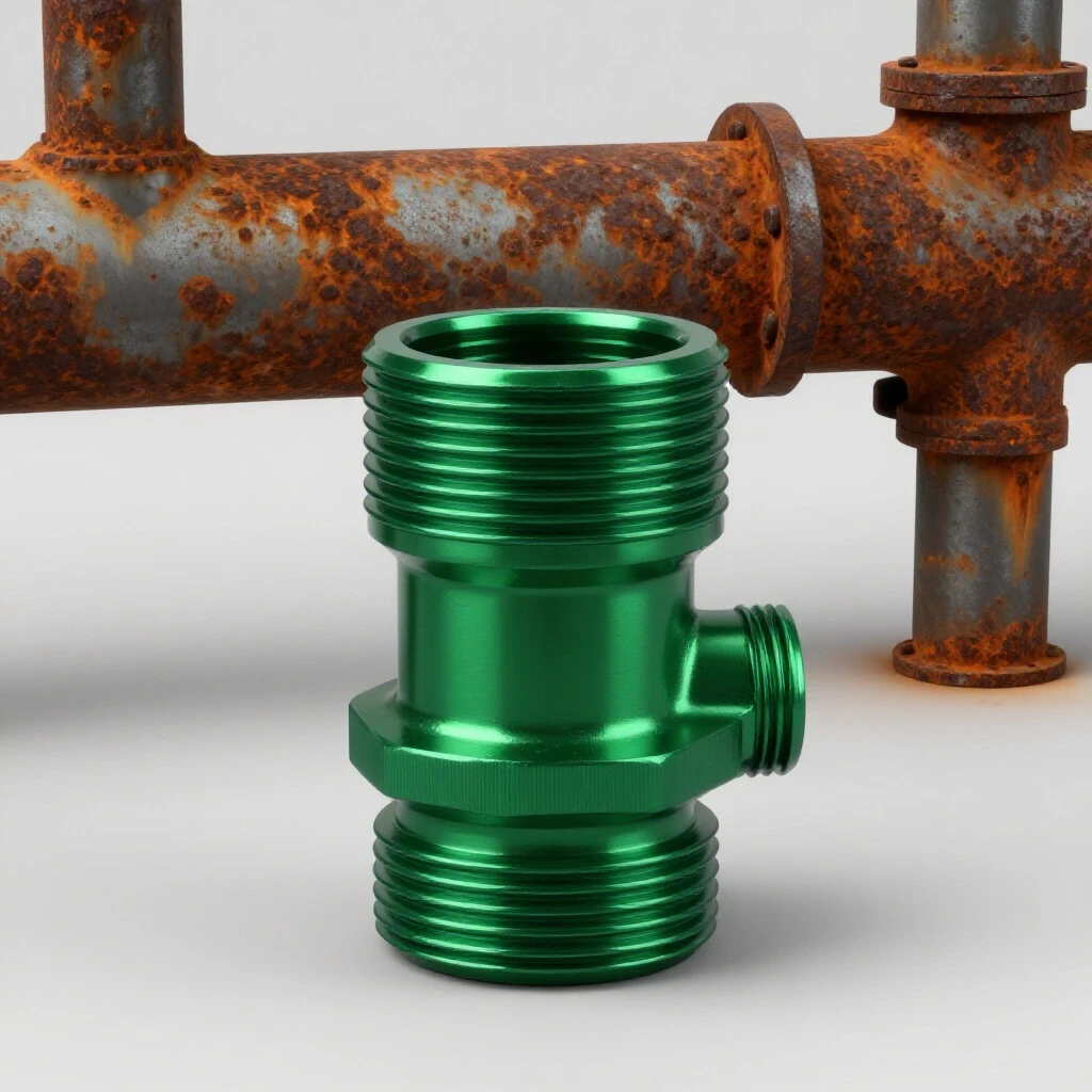 A polished pipe fitting contrasts with a rusty pipe, symbolizing home maintenance success.