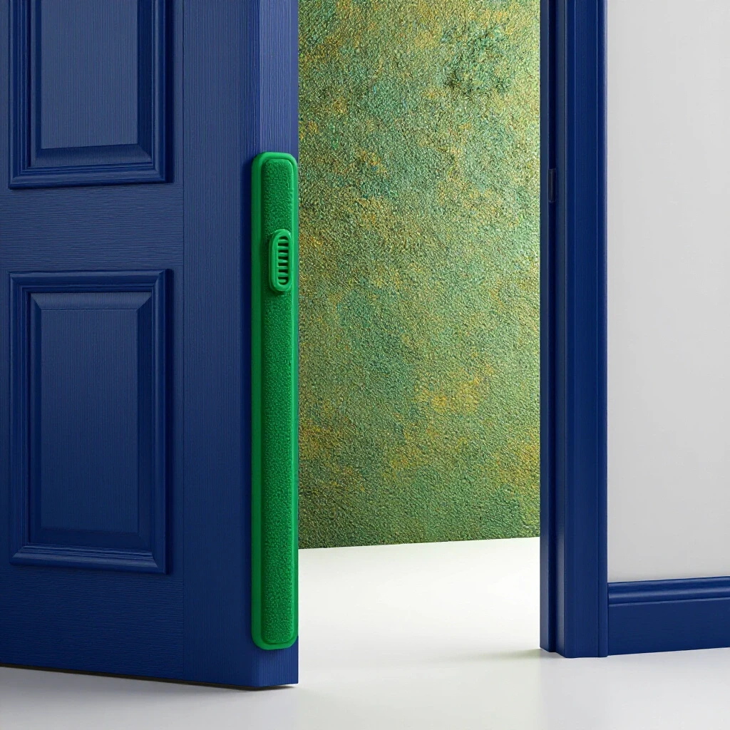 Elegant door stop featured in front of a partially open door revealing a vibrant wall, showcasing wall protection.