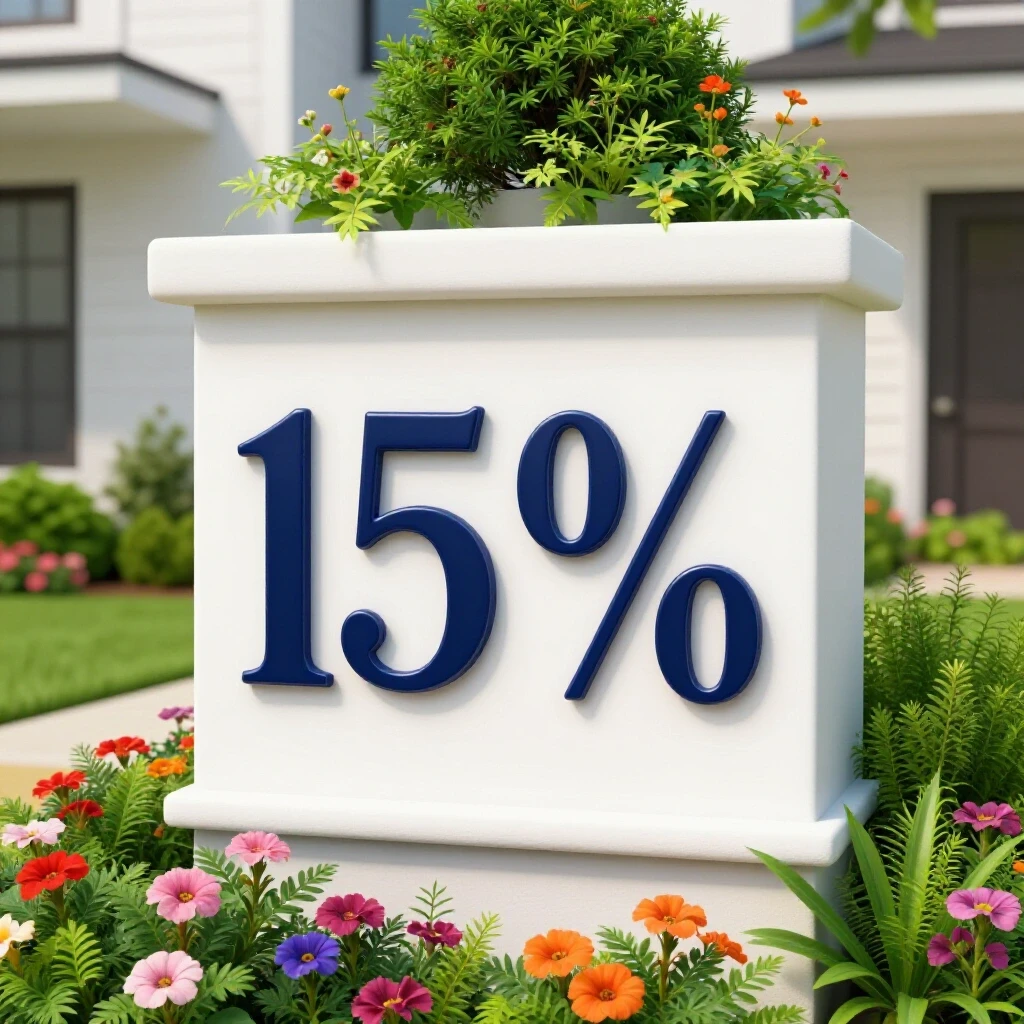 Close-up of a decorative house number in a beautifully landscaped front yard, enhancing curb appeal.