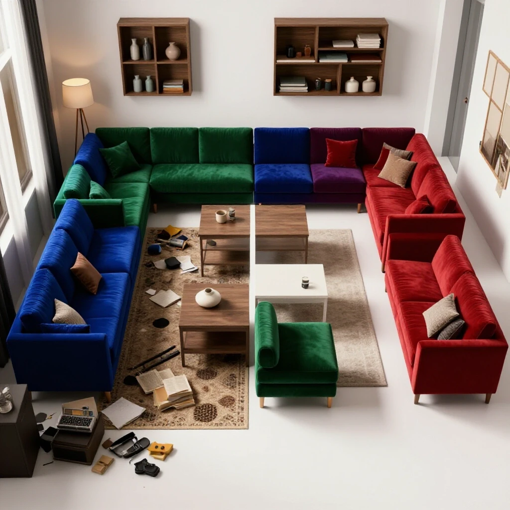A split image showcasing a messy living room on one side and a bright, organized room on the other, highlighting effective cleaning tips.