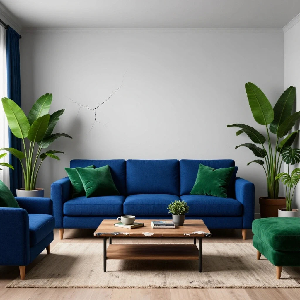 A well-designed home interior with vibrant decor and subtle signs of wear, illustrating home care and preservation techniques.