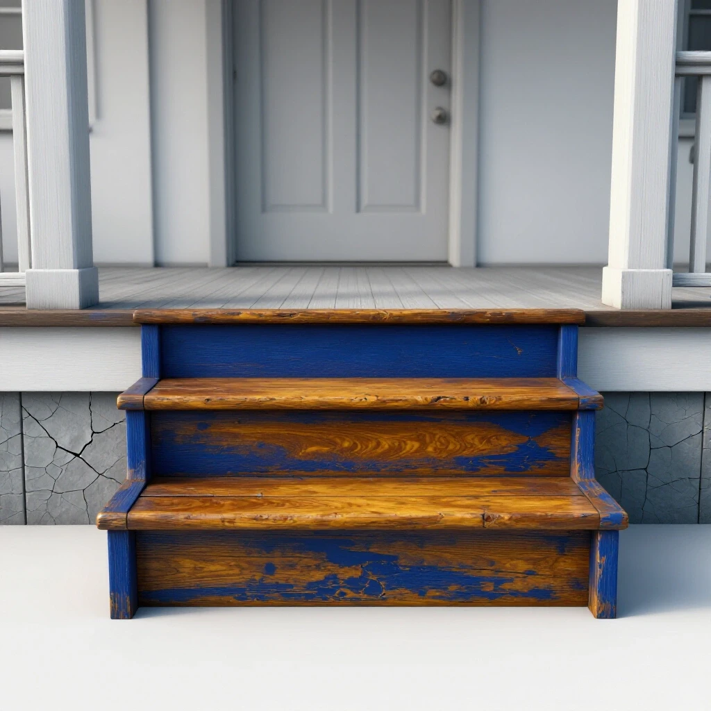 A stunning visual of a restored porch step beside a cracked, weathered one, highlighting a transformation in color and condition.