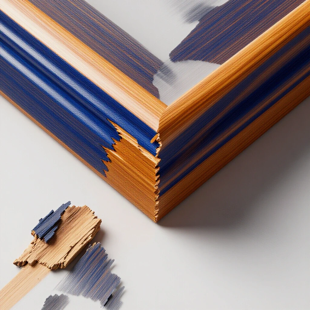 Close-up of polished wood trim showing transformation from rough to smooth finish, highlighting a DIY repair process.