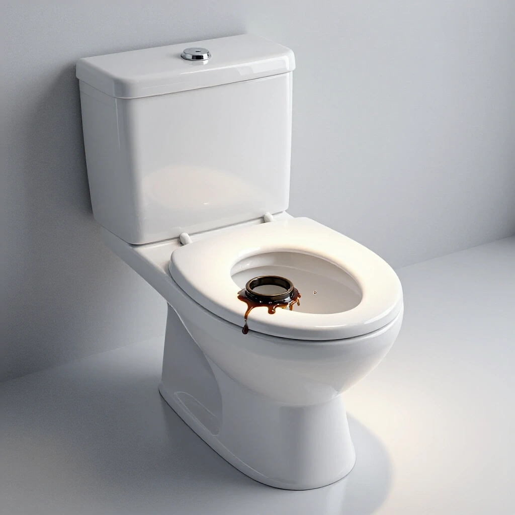 Close-up view of a clean toilet with a partially removed wax ring and water droplets, highlighting a leak issue to be resolved.
