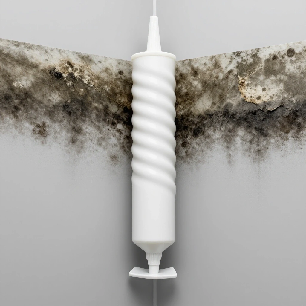 Close-up of fresh caulk being applied to a shower corner, contrasting with faded moldy caulk behind.