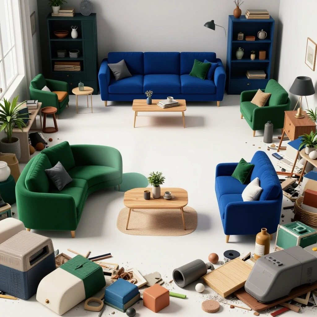 A vibrant organized living space contrasted with a cluttered area representing summer disruption, showcasing home organization tips.