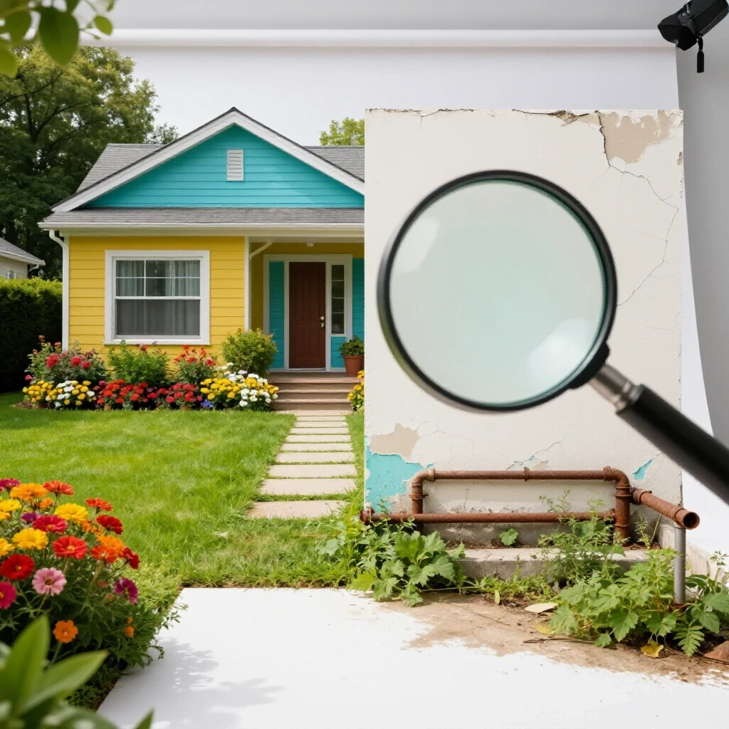 A split scene image showing a vibrant, well-maintained home on one side and a neglected, worn space on the other, with a magnifying glass effect for contrast.