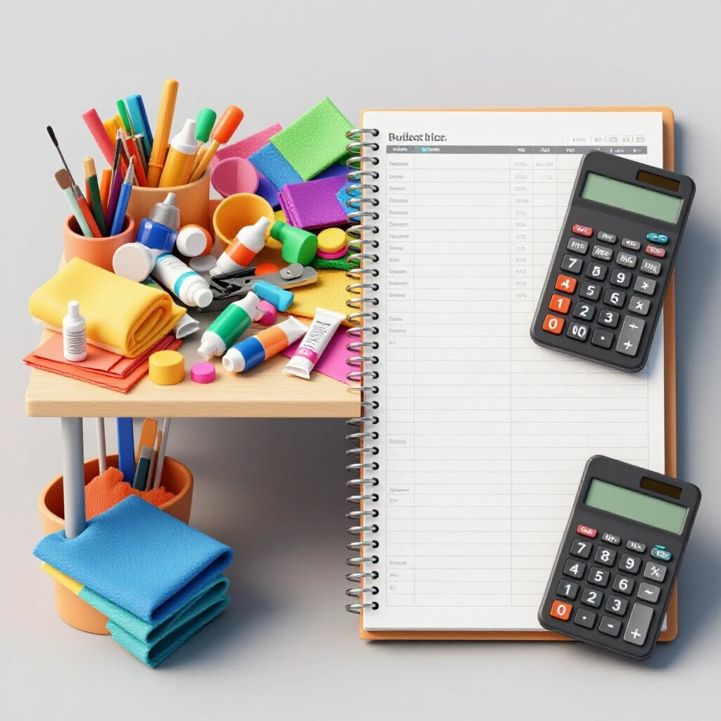A vibrant split-screen image showing a cluttered DIY workspace and an organized budget planner, contrasting creativity and finance.