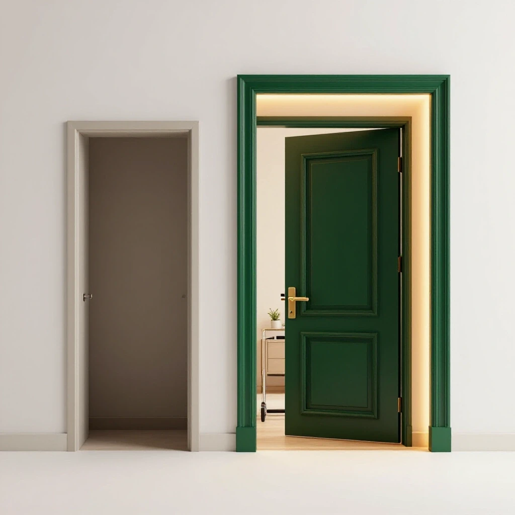 Before-and-after visual transformation of a doorway, showcasing improved home mobility and accessibility.