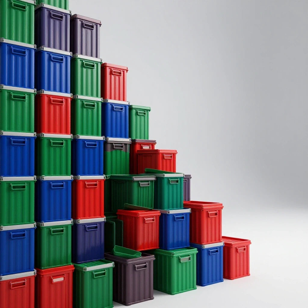 An artistic display of colorful storage containers on the left contrasting with a minimalist space on the right, showcasing the theme of decluttering.