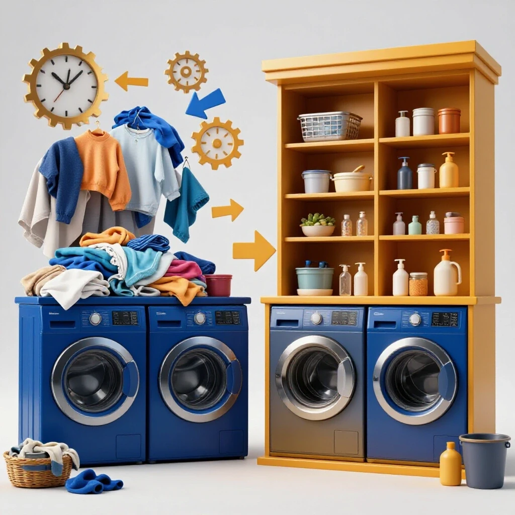 A visually striking comparison of an organized utility space versus a chaotic laundry area, highlighting efficiency.