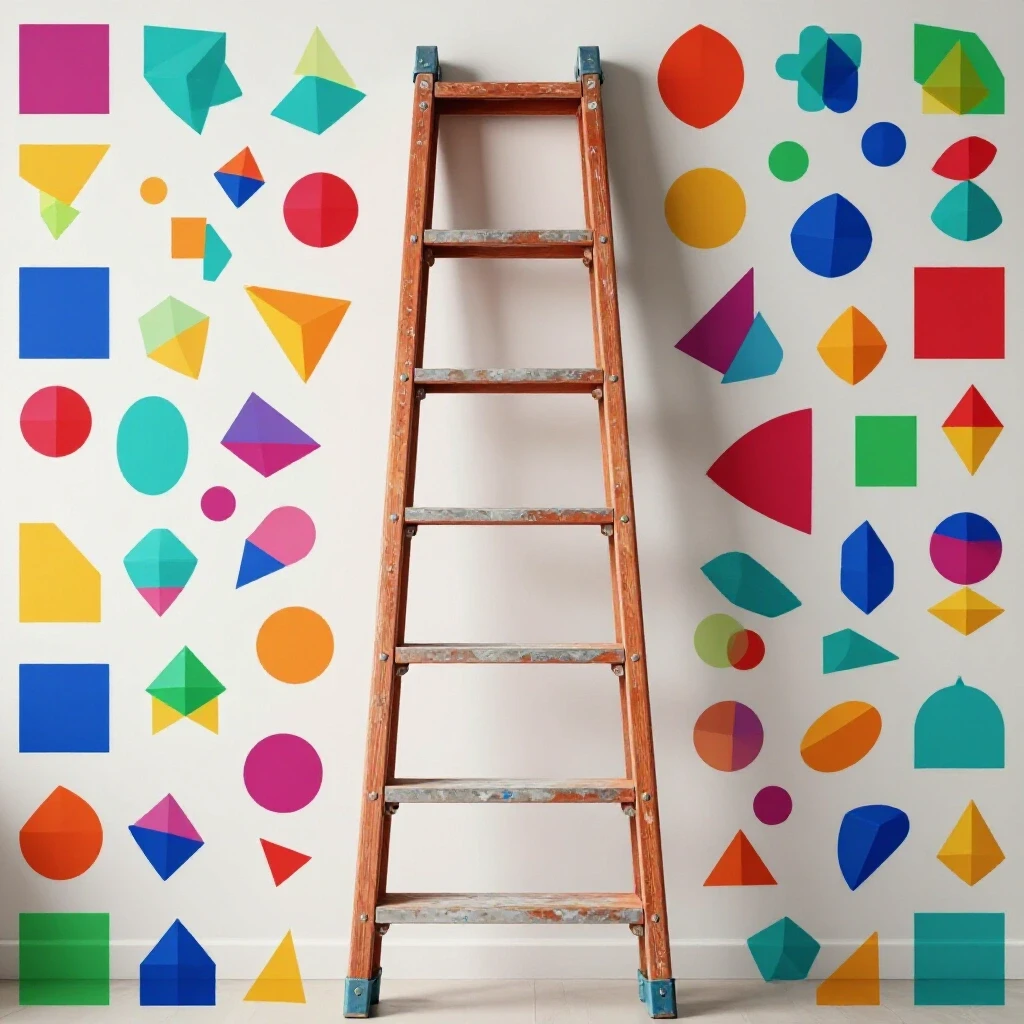 A vibrant 3D-rendered image of a ladder against a bright wall, surrounded by colorful geometric shapes symbolizing cost breakdown.
