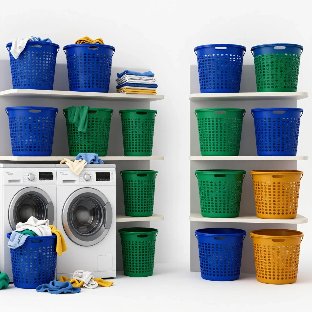 A visually striking comparison of a cluttered and organized laundry room, highlighting budget-friendly laundry basket setups.
