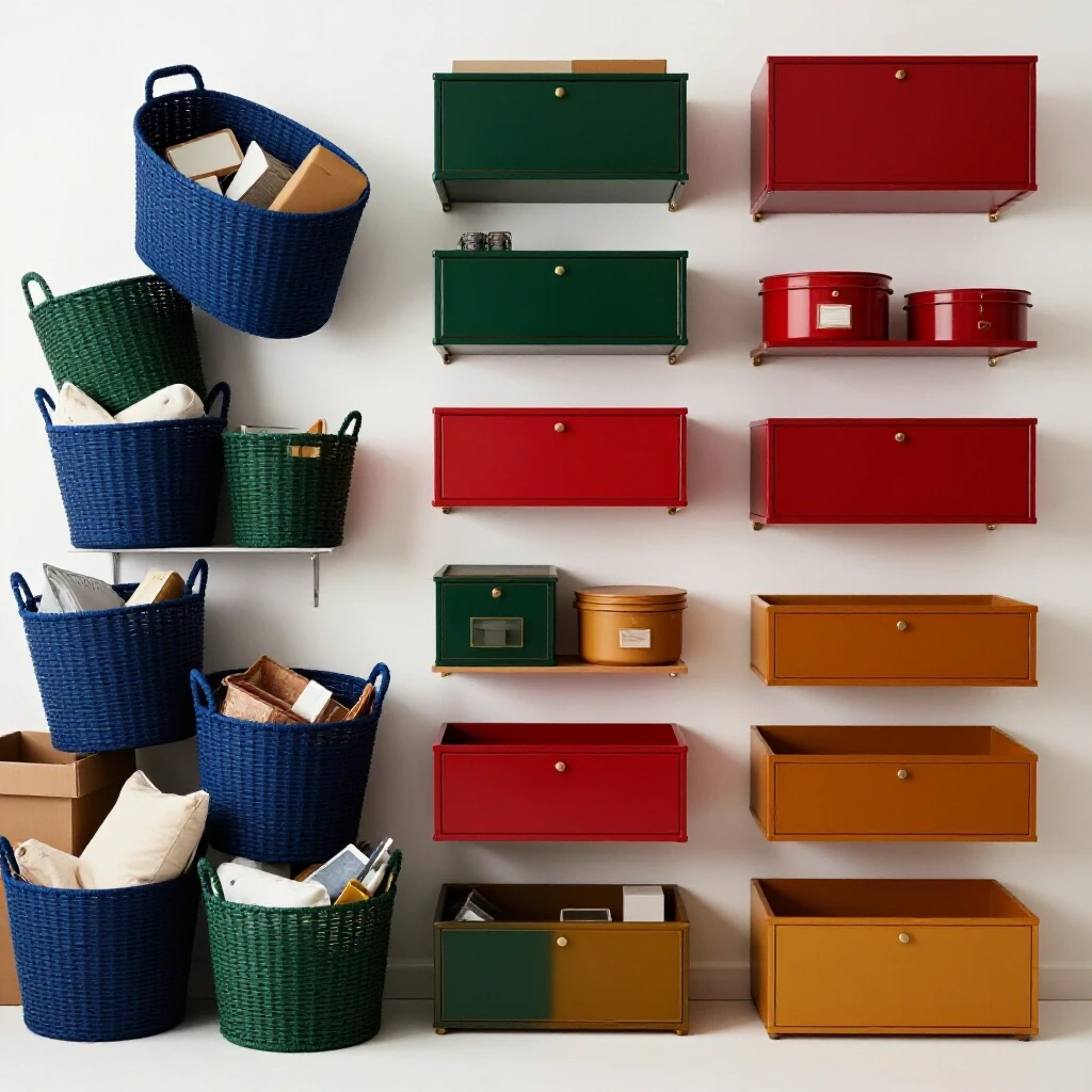 A divided living room image showing one side cluttered with open baskets and the other side organized with elegant storage solutions.