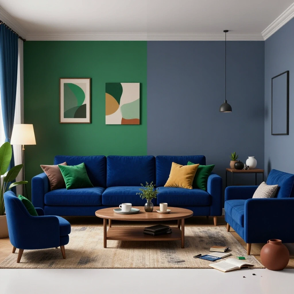 A stunning contrast of a beautifully styled living room against a cluttered space, emphasizing design choices.