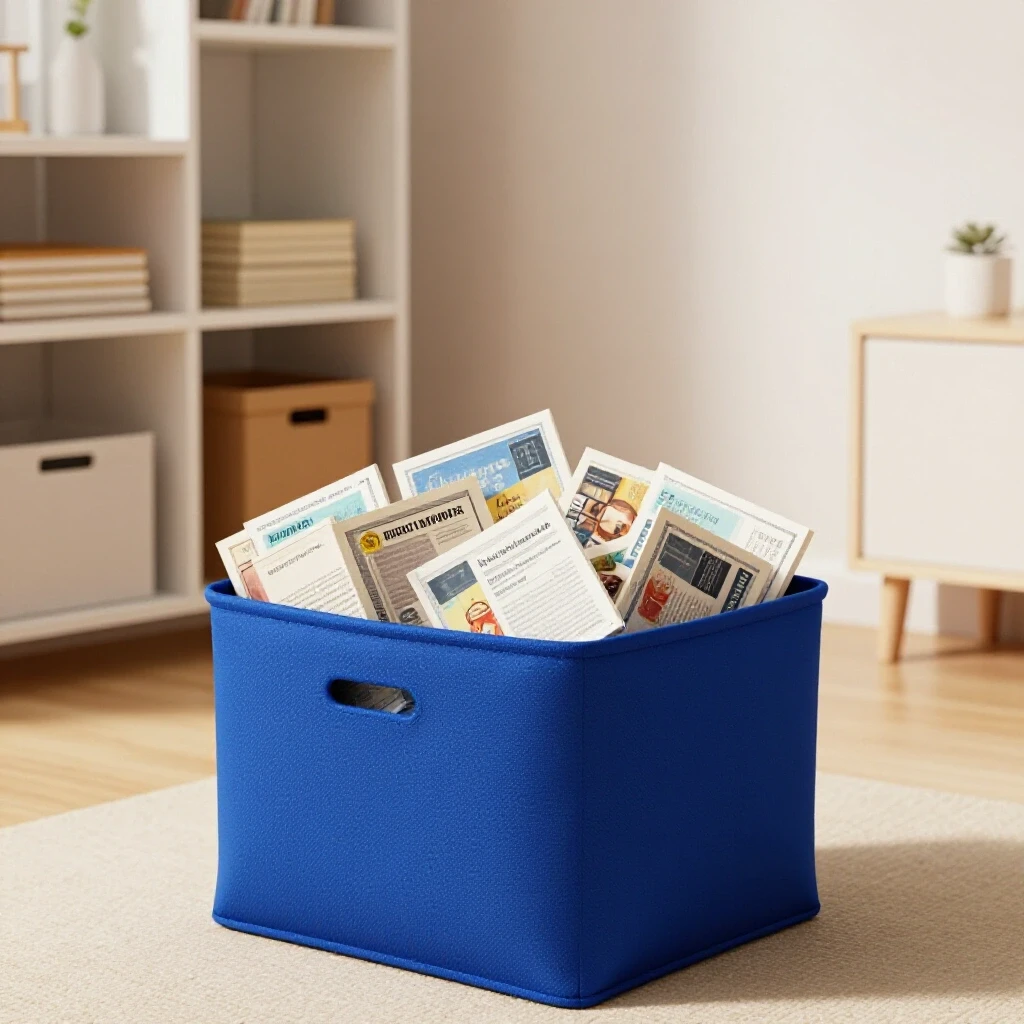 A vibrant memory bin overflowing with clutter against a tidy organized room, showcasing home organization tips.