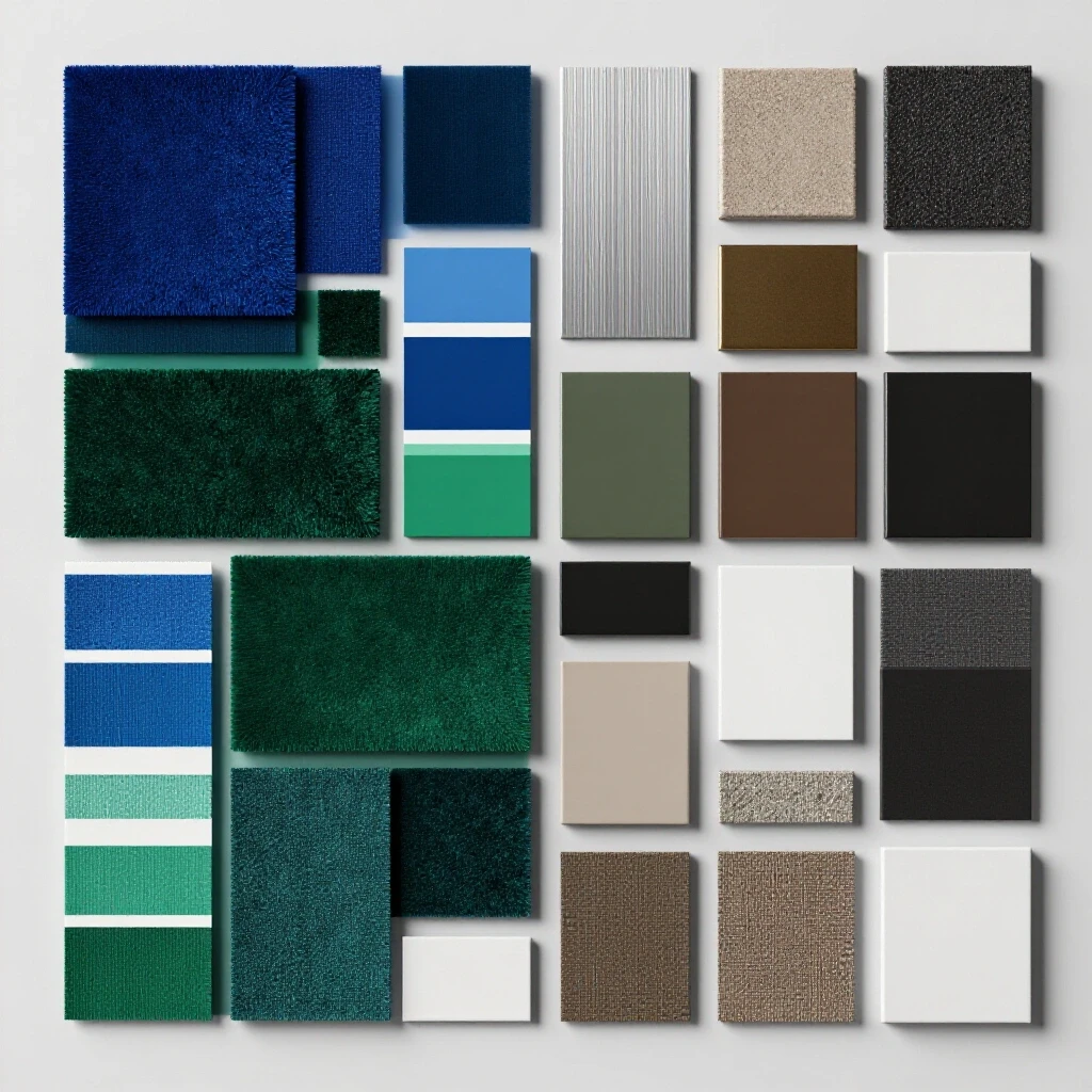 A vibrant mood board juxtaposed with real material samples showcasing various textures to aid in design decisions.
