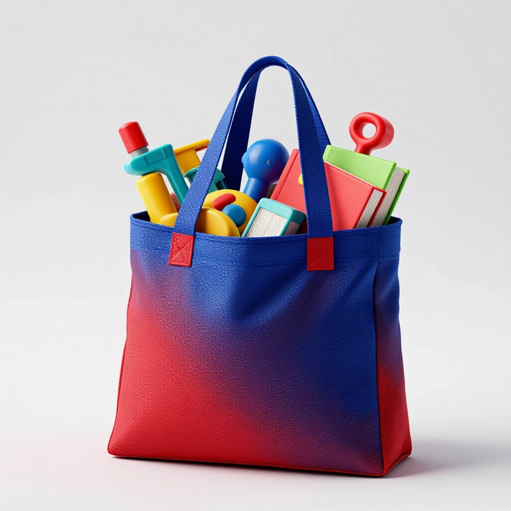 A vibrant overflowing bag filled with colorful items, symbolizing clutter against a minimalist white background.