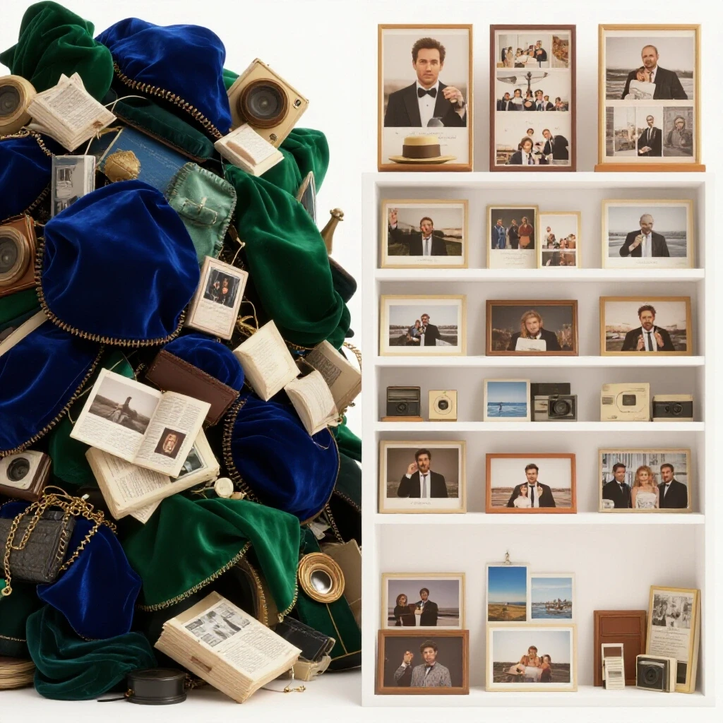A visual representation contrasting chaotic sentimental clutter with a beautifully organized display, highlighting emotional appeal.