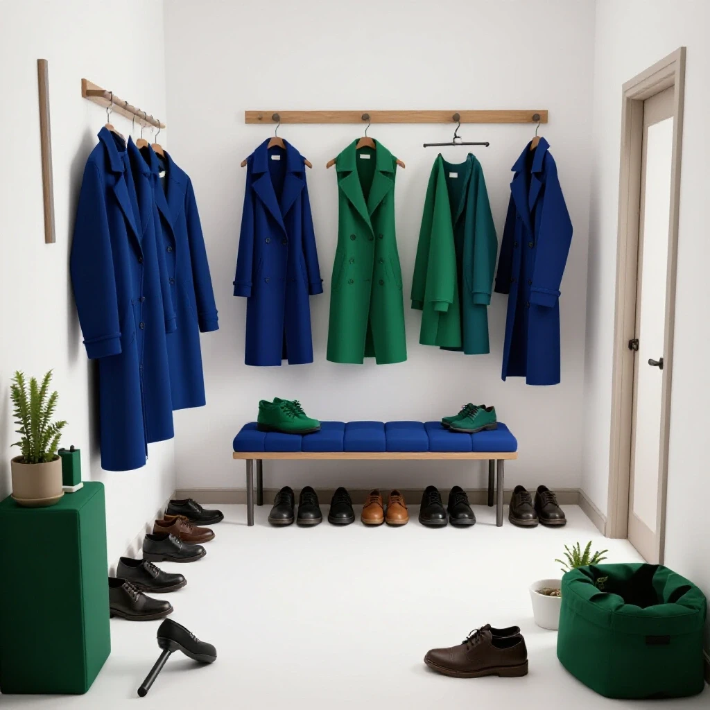 A beautifully organized entryway showcasing a stylish bench and neatly arranged shoes, contrasting with clutter.