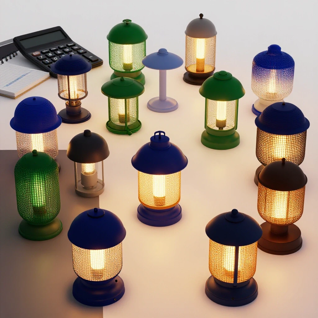 A beautifully lit outdoor area showcasing stylish lighting fixtures with subtle budgeting tools in the background.