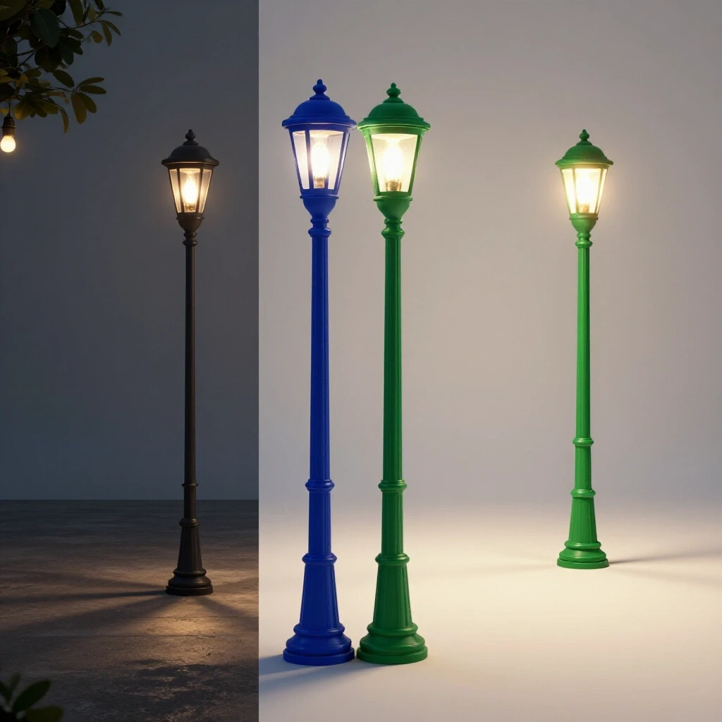 A split-scene image contrasting dimly lit outdoor lighting with bright and inviting illumination, showcasing lighting solutions.