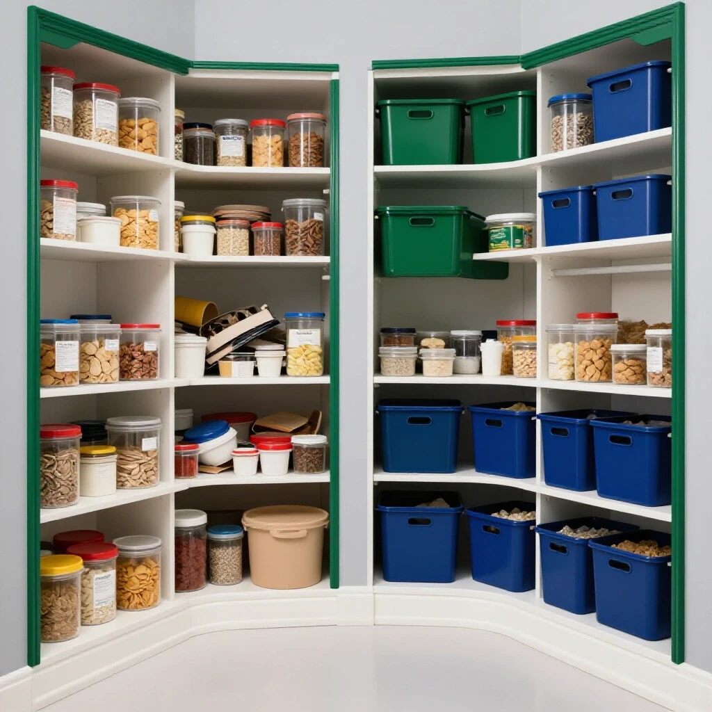 A vibrant image showcasing a pantry transformation from cluttered to beautifully organized, emphasizing color contrast.
