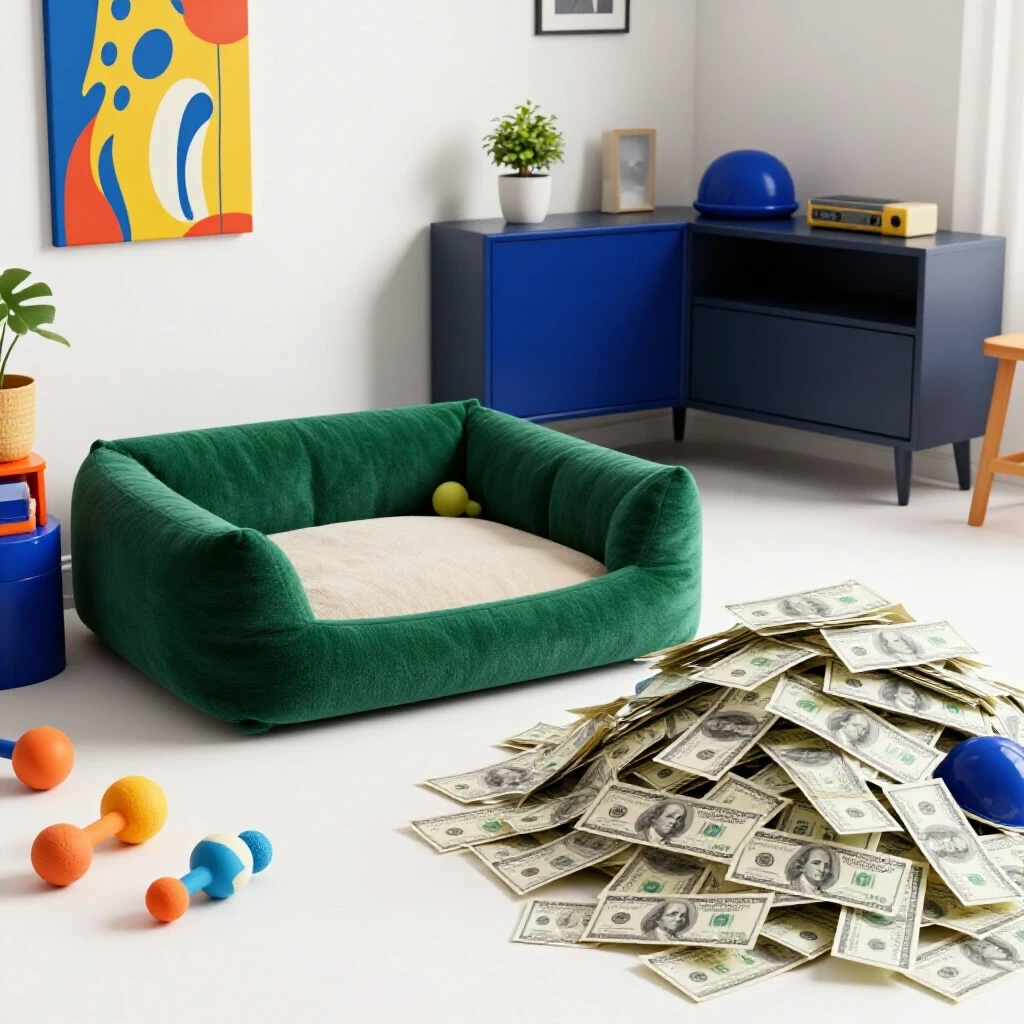 Contrasting sections of a cozy pet room highlighting organization on one side and hidden costs on the other.