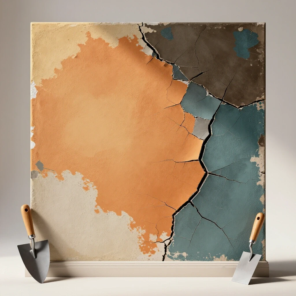 A visually striking image of a vintage wall restoration showing contrast between restored and damaged sections with DIY tools.