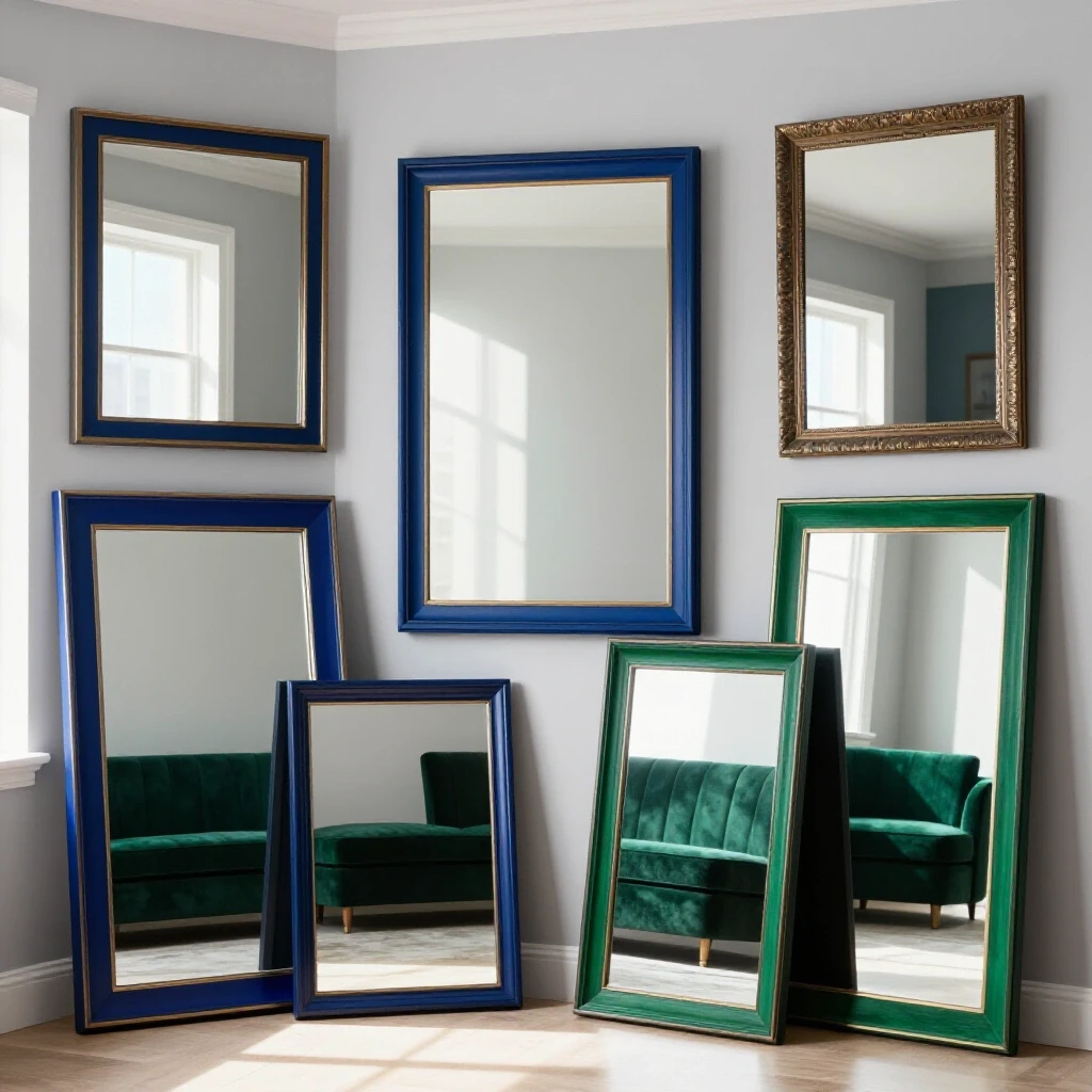 Brightly lit room with strategically placed mirrors reflecting natural light, showcasing interplay of light and shadow.