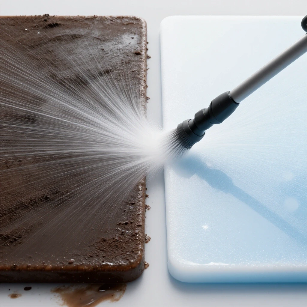 A visually striking image contrasting a dirty and clean surface, highlighting the effectiveness of pressure washing.