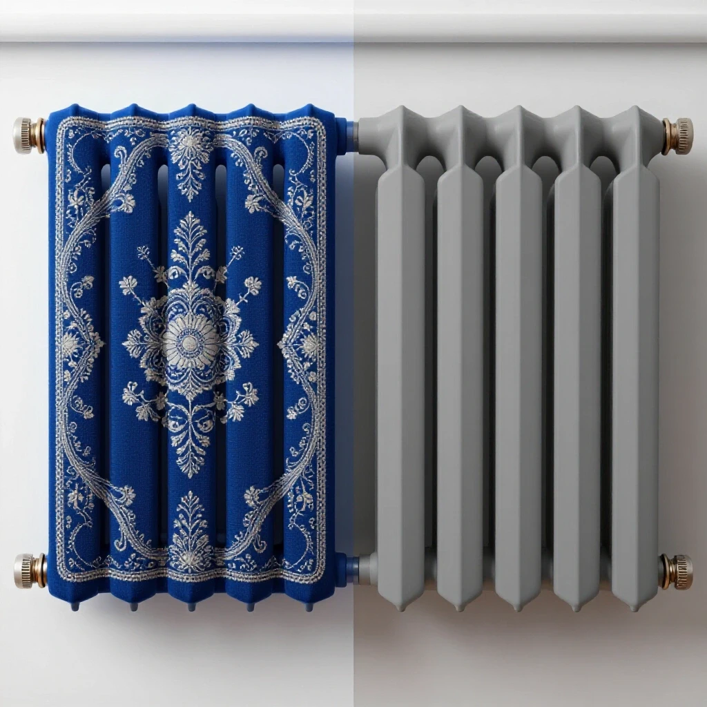 A contrasting comparison of a beautiful radiator cover and a bare radiator showcasing safety and aesthetics.