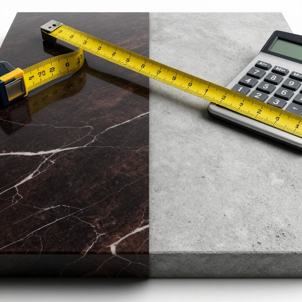 A striking contrast between polished marble and rough concrete, symbolizing budget considerations for renovation finishes.