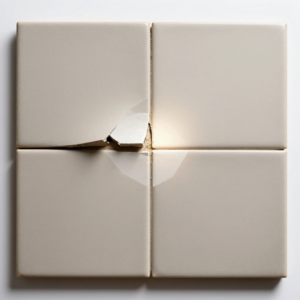 A split image showing a chipped tile on one side and a perfectly repaired tile on the other, highlighting a DIY repair process.