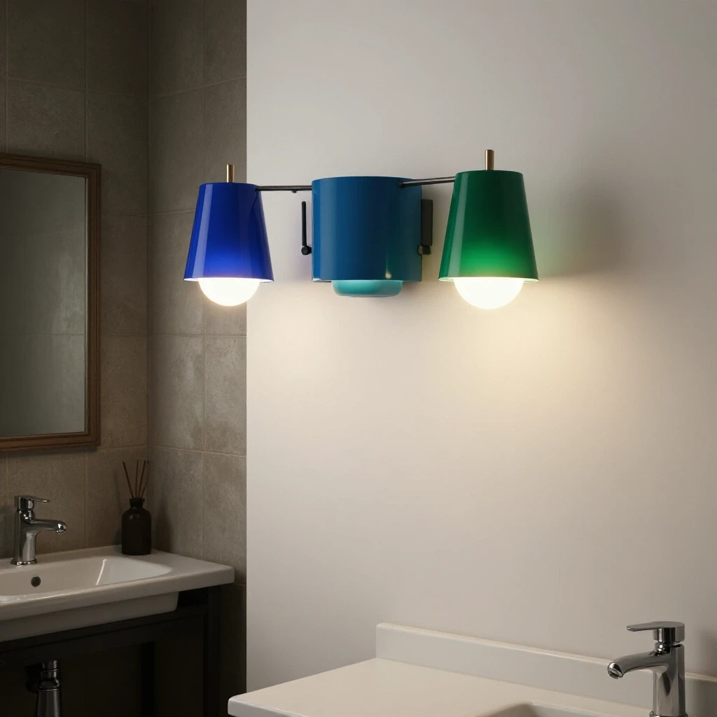 A comparison image showing a dull bathroom transitioning to a bright modern vanity light installation, emphasizing the transformation.