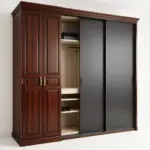 A visually striking half-open closet showcasing traditional and modern sliding doors, emphasizing organization and space.