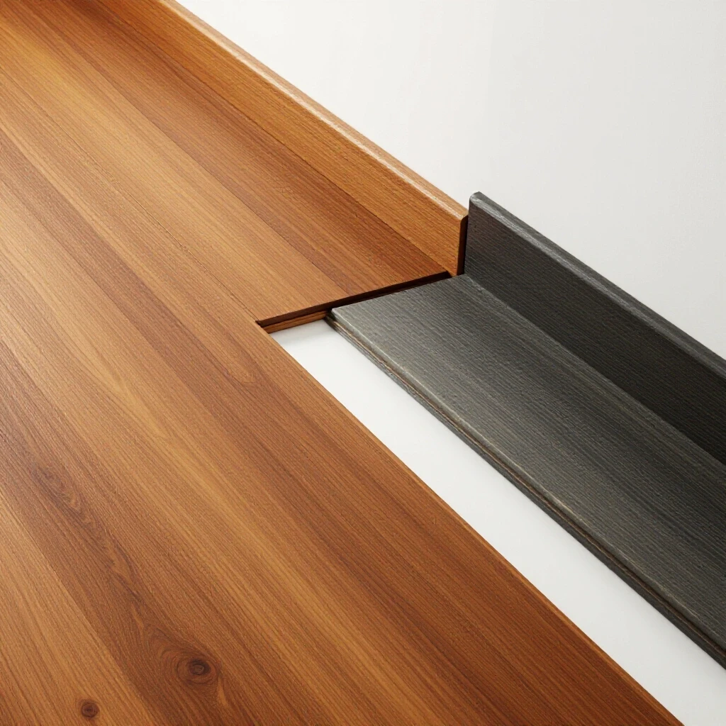A striking visual contrast between a polished wooden floor and an outdated threshold highlighting interior flooring transformation.