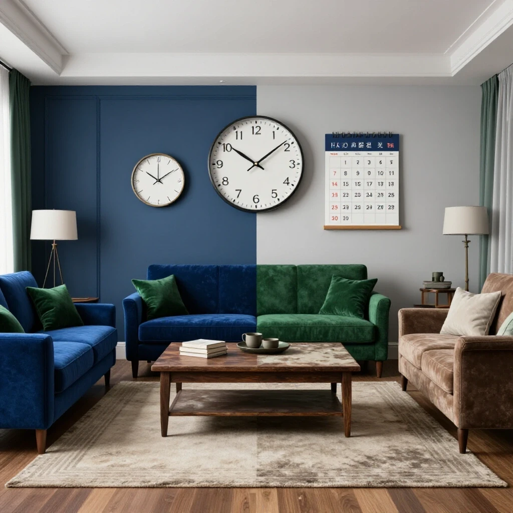 A luxurious living room showcasing a contrast between elegant furnishings and worn-out decor, symbolizing renovation vs neglect.