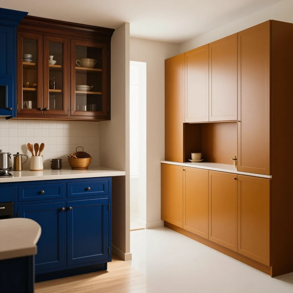 A visually striking comparison of Shaker and flat-panel kitchen cabinets, showcasing traditional and modern design styles.