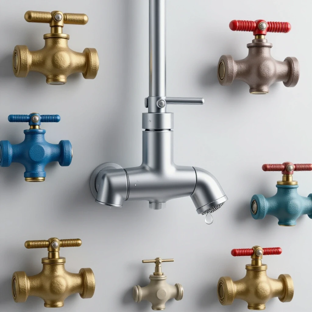 A modern shower valve highlighted against outdated designs, creating a refreshing bathroom atmosphere with water droplets.
