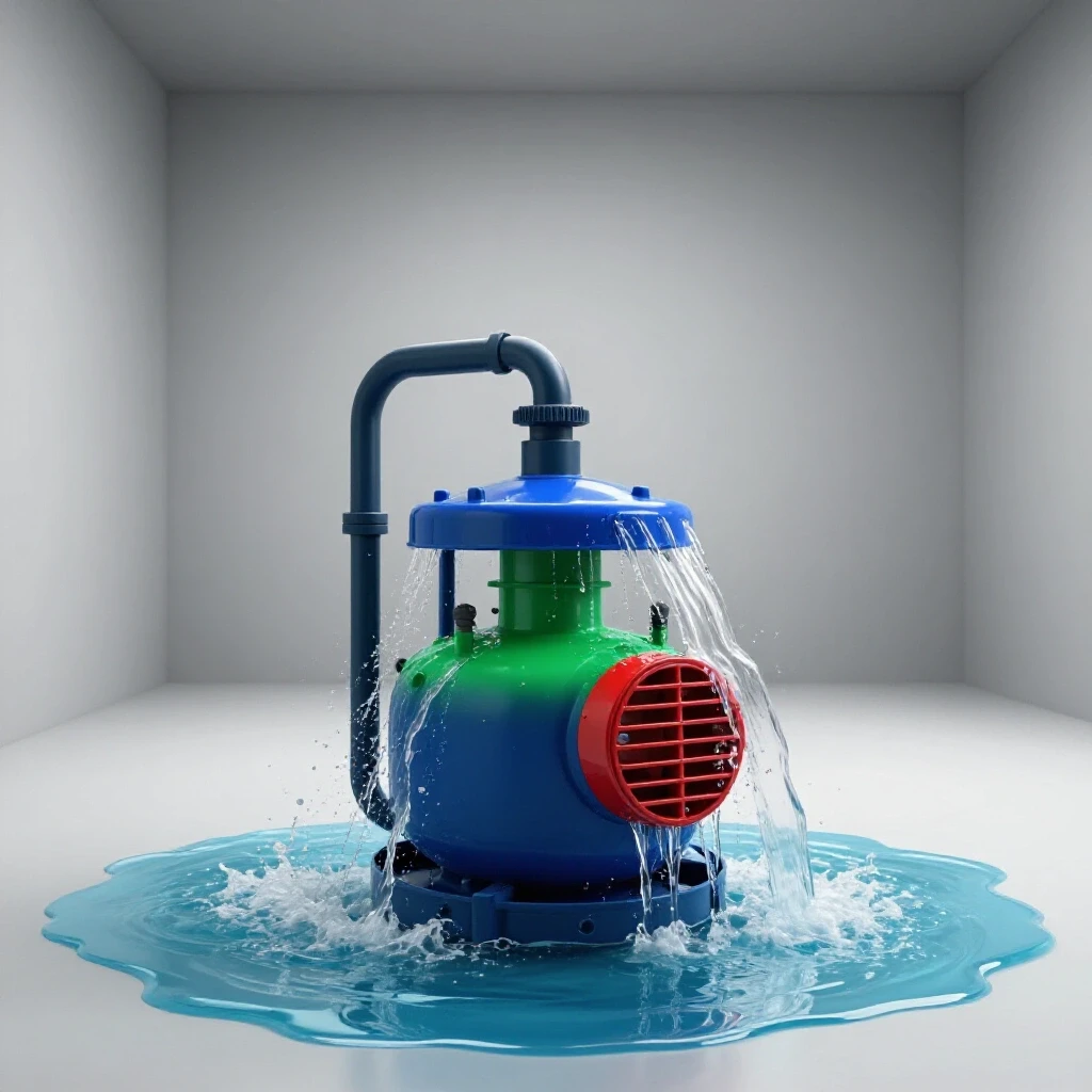 A stark comparison of a serene basement with a distressed sump pump surrounded by water overflow, emphasizing maintenance issues.