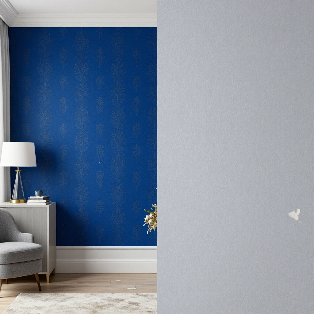 A split-image showing vibrant temporary wallpaper on one side and a pristine wall post-removal with subtle damage on the other.