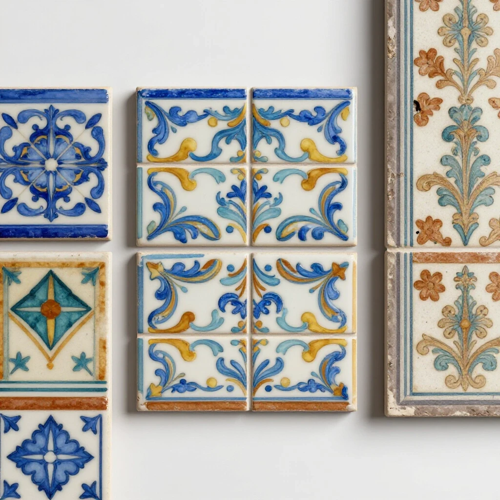 Close-up of vibrant tile accent borders showing new contrasting border sample, highlighting renovation options.