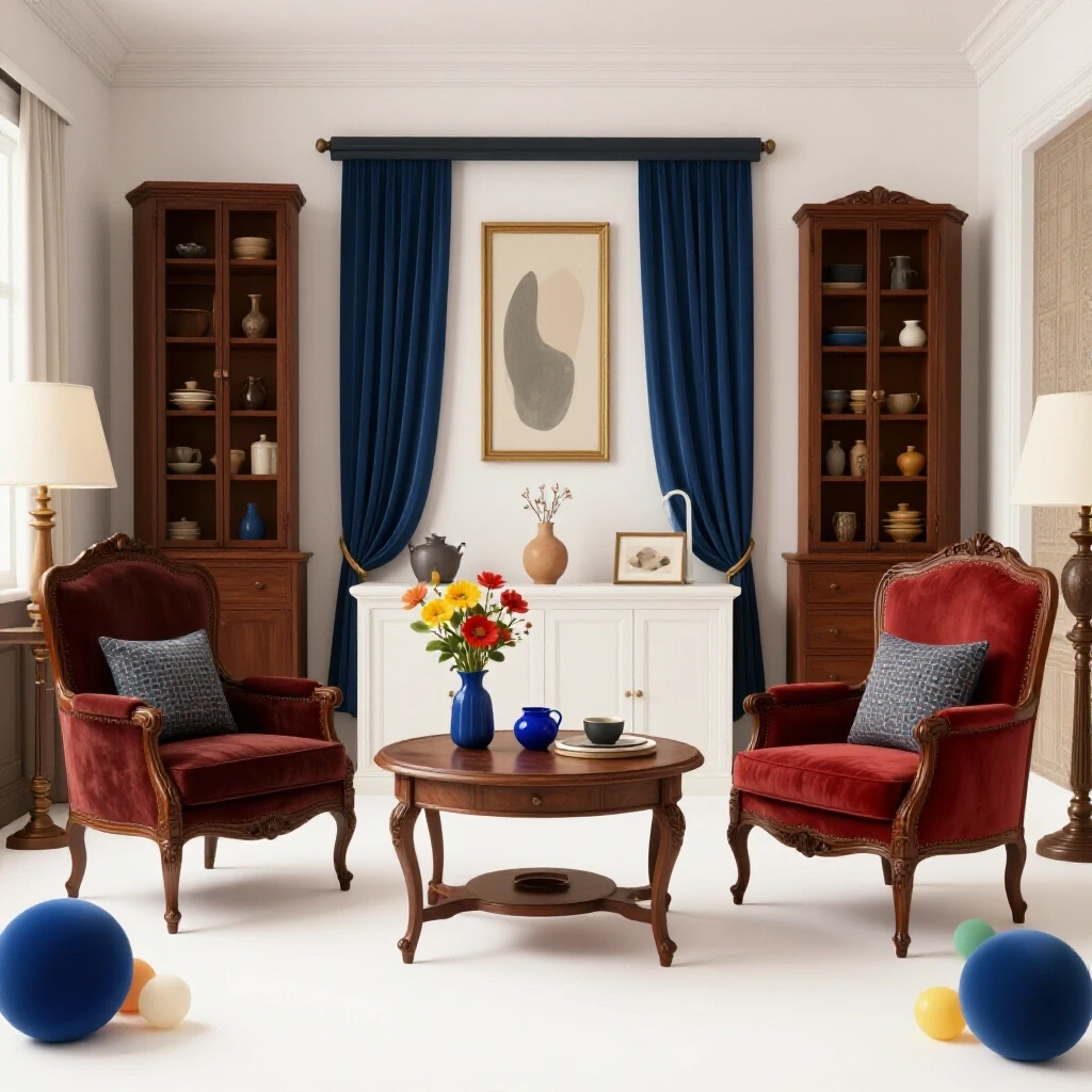 An elegant room showcasing timeless decor elements juxtaposed with trendy items, emphasizing classic style.
