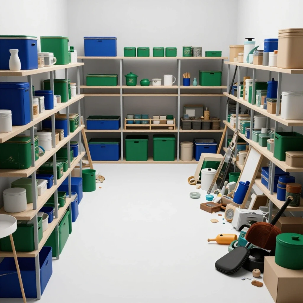 A visual comparison of a neatly organized home space beside a chaotic clutter, illustrating the Touch It Once Rule.