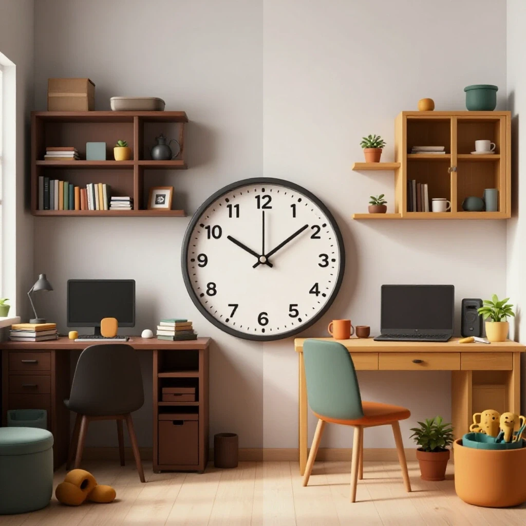 A split-image showcasing a chaotic room on the left and a neatly organized space on the right, symbolizing effective home organization improvements.
