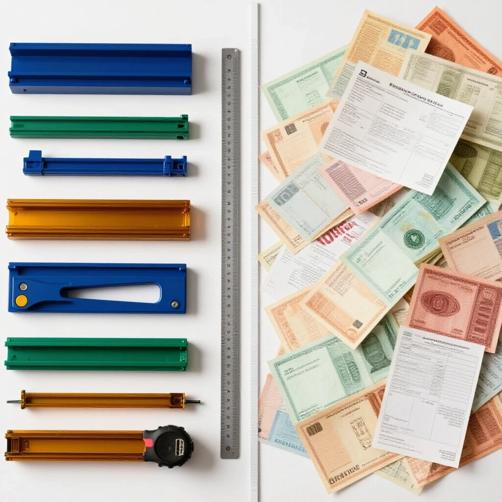 A split composition showing a tidy trim work workspace on one side and a chaotic pile of bills on the other, symbolizing budget management.