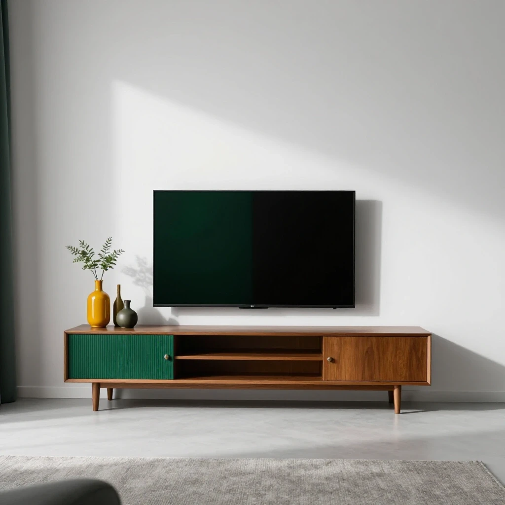 A visual comparison of a stylish, decorative TV stand on one side and a minimalist wall mount on the other, highlighting design features.