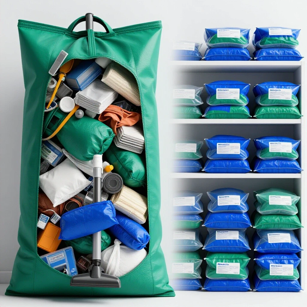 A vivid depiction contrasting a chaotic pile from a vacuum storage bag with an organized storage space, no text.