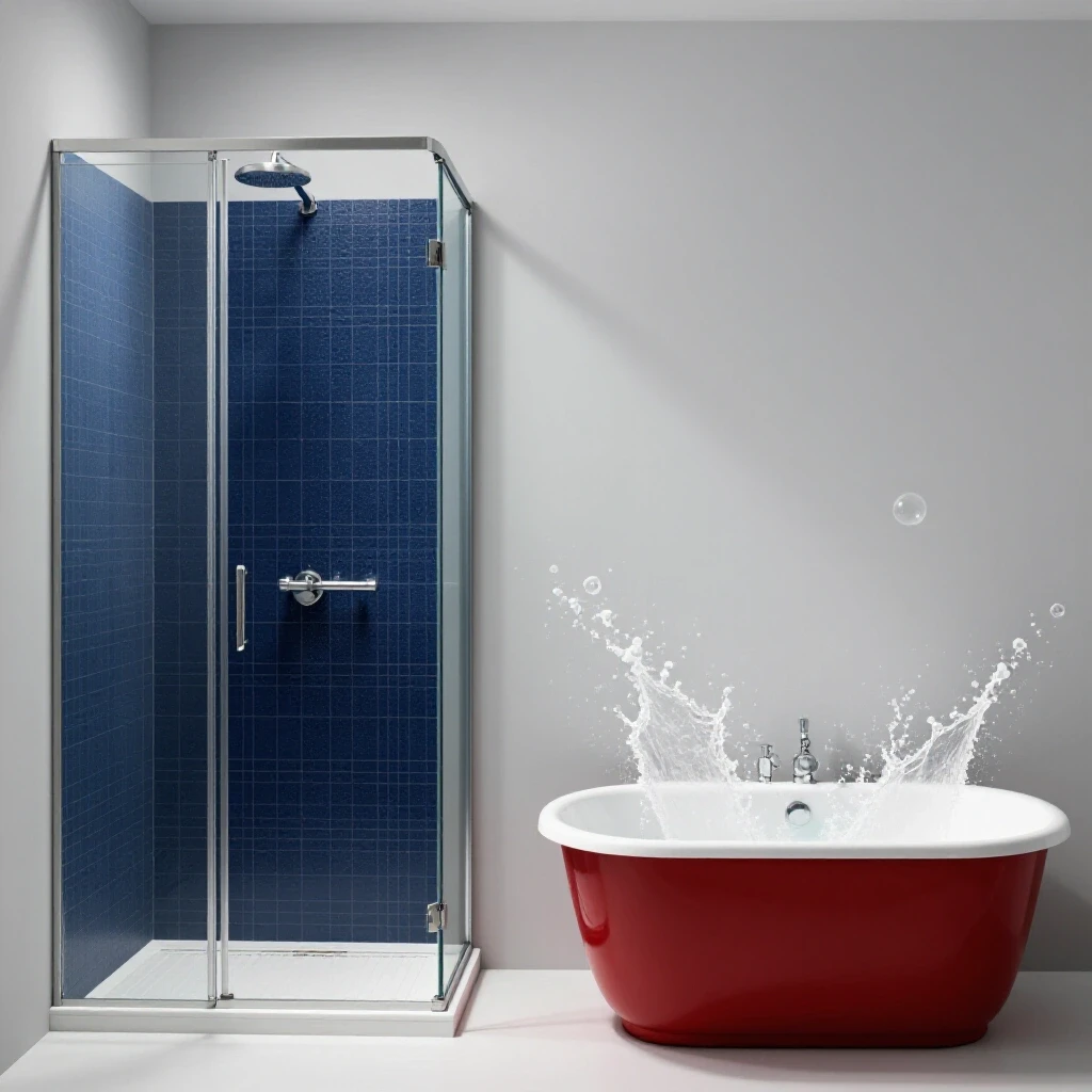 A contrasting split-image featuring a luxurious walk-in shower and a cozy family-friendly tub, showcasing their unique designs.